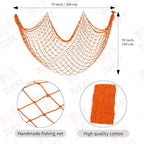 ZUEXT Decorative Fishing Net 80x40 Inch, 2 Pack Large Orange Picture Fish Net, Wall Photo Hanging Fishnet for Nautical Mermaid Pirate Ocean Themed Hawaii Beach Under The Sea Party Decorations