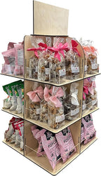 Versatile 4-Sided Rotating Display Stand for Candy, Snacks, Jams, Produce and More - Ideal for Craft Shows, Farmers Markets, and Retail Stores - 12 Shelves, Heavy-Duty Design, Easy Setup (Natural)