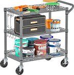 Heavy Duty Metal Carts with Wheels 1050lbs Steel Wire Rolling Utility Cart with Storage Commercial Grade Trolley with Handle Bar&Shelf Liner for Kitchen Living Room Laundry Grocery