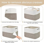 Shelf Woven Storage Basket, 15 x 10 x 9” Closet Rope Baskets For Organizing, Square Bins with Handles, White+Dark brown