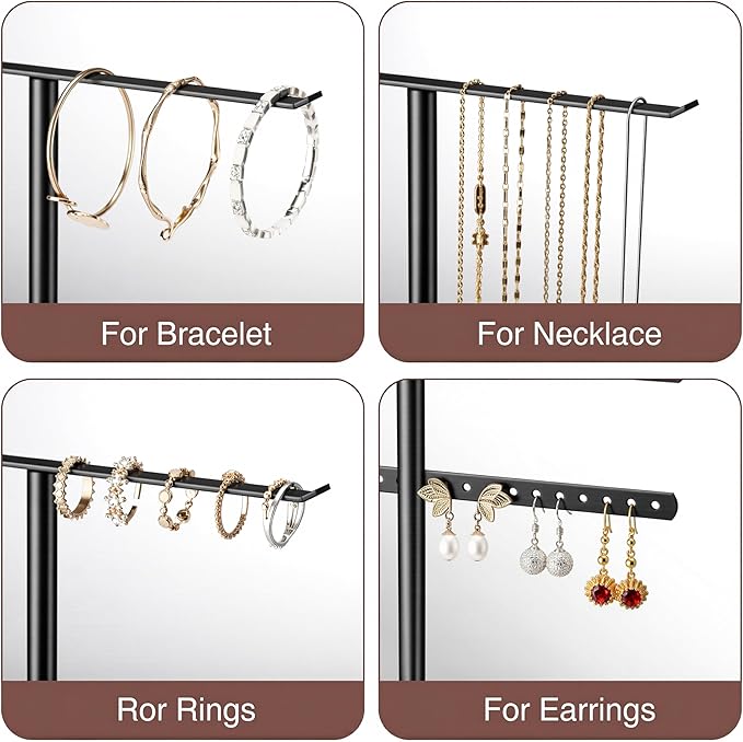 pickpiff Black Jewelry Stand Holder Organizer: 14.5" Sturdy Hanger for 80 Pcs Jewelry, Jewlery Tower for Display Necklace, Earring, Bracelet, Watch