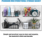 Sieral 4 Pcs Large Pegboard Baskets Set 12 x 6.5 x 4 Inch Black Metal Wire Baskets Peg Board Organizer Accessories Wall Mount Pegboard Bins Workbench Garage Storage Versatile Wall Organizer Attachment