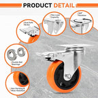 W B D WEIBIDA 4 Inch Swivel Casters with Brake Set of 4 Heavy Duty of 1200 lbs, Safety Dual Locking Plate Castors, No Noise Wheels for Furniture, Workbench and Carts(Nuts & Bolts & 2 Spanners)
