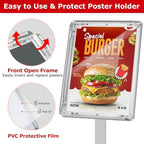 Heavy Duty Standing Sign Holder 11x17 Inch - Pedestal Floor Sign Stand with Weighted Base - Vertical & Horizontal View Poster/Menu Holder for Indoor/Outdoor Business Store Advertising, Silver