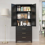 Metal Kitchen Pantry Storage Cabinet with 3 Drawers，75 Inch Black Food Pantry Cabinets for Kitchen Storage with 2 Adjustable Shelves,Tall Storage Cupboard for Living Room,Dining Room Office