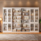 Vyre 70.8" Tall Farmhouse Bookshelf with Glass Doors, Modular Bookcase with 6-Tier Adjustable Shelves, Large Storage Cabinet for Kitchen, Living Room, White, Set of 4