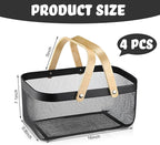 Sadnyy 4 Pcs Metal Wire Storage Basket with Handle Mesh Harvest Durable Vegetables Fruit Basket for Garden Organizing, Kitchen, Countertop, Closet, Bedroom (16 x 9.8 x 7.1 Inch,Black)