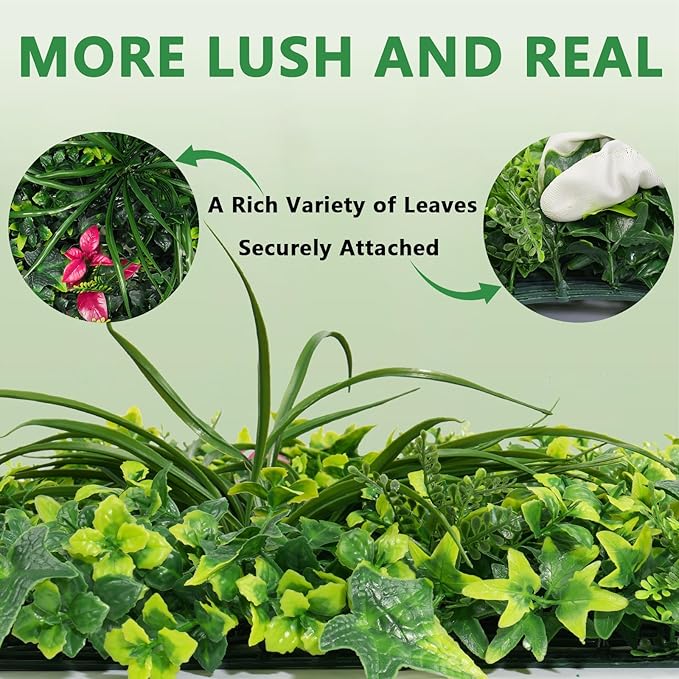 Artificial Boxwood Wall Panels, 20''x20'' 16pcs Grass Wall Panels with Mint Plant Leaves, Greenery Backdrop Privacy Screen with UV Protection, Green Grass Wall for Garden Indoor Outdoor Decor