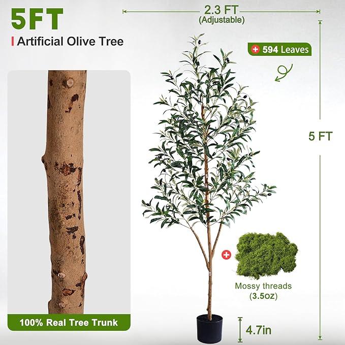 Tall Faux Olives Trees Large Artificial Olive Tree Indoor Outdoor Realistic Floor Plant Fake Flowers Plants for House Home Living Room Bedroom Office Front Porch Modern Farmhouse Boho Decor