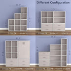 Homes: Inside + Out Apexa 3-Tier Stackable Wood Bookcase with Doors, Cube Storage Organizer Shelves, Small Food Pantry Cabinet, Dorm Teen Room Decor & Bedroom, Home Office, Kitchen, Taupe Grey