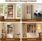 Vyre 71" Tall Farmhouse Bookshelves with Drawers, Set of 2 – Large Modular Bookcase with Adjustable Shelves, Storage Cabinet for Living Room, Kitchen, Home Office, Brown