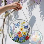 Stained Glass Window Hanging, 8 Inch Stained Glass Suncatcher Ornament, Suncatchers for Windows Hanging, Window Decor, Gift for Mothers Day, Butterfly Lover Gifts, Flower Lover Gifts
