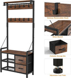 Lulive Hall Tree, 31.5” Entryway Bench with Coat Rack freestanding, 5 in 1 Intelligent Design Shoe Bench and Wall Rack 17 Hooks and Drawers (Rustic Brown)