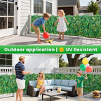 Artificial Boxwood Panel 20"x20" 6 Pieces, Green Grass Wall Backdrop for Fence Patio Backrop Balcony, Faux Ivy Privacy Fence Screen, 5 PCS Vines, 60 PCS Violet Flower, 2 PCS Light Strip