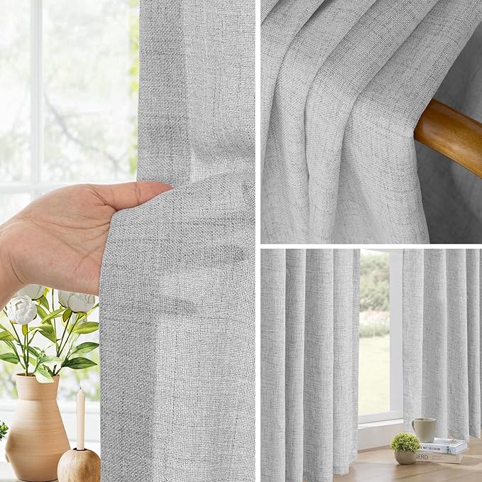 Faux Linen Semi Sheer Divider Curtain with Flexible Track, Extra Wide 1 Panel Light Filtering Privacy Curtain for Patio Sliding Glass Door or Room Divider, Living Room Bedroom, Natural, W72xL72