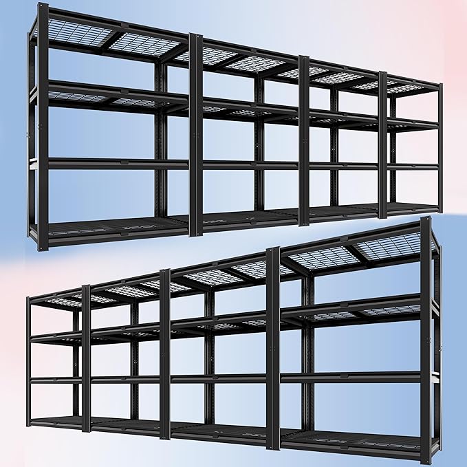 PrimeZone 40" W Heavy Duty Garage Shelving 2200 LBS 4 Tier Storage Shelves Adjustable Industrial Metal Wire Shelf Utility Rack for Garage,Basement,Pantry,Warehouse,Commercial,40" WX20 DX60 H 8Pack