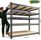 55.1" W Garage Shelves 2230LBS Storage Shelves, 5 Tier Adjustable Metal Shelving, Garage Shelving for Storage, Basement, Warehouse, Pantry, Kitchen, 55.1" W x 24.1" D x 72.1" H, Black