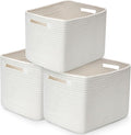 3 Pack Shelf Woven Storage Basket, 15 x 10 x 9” Closet Rope Baskets For Organizing, Square Bins with Handles, White