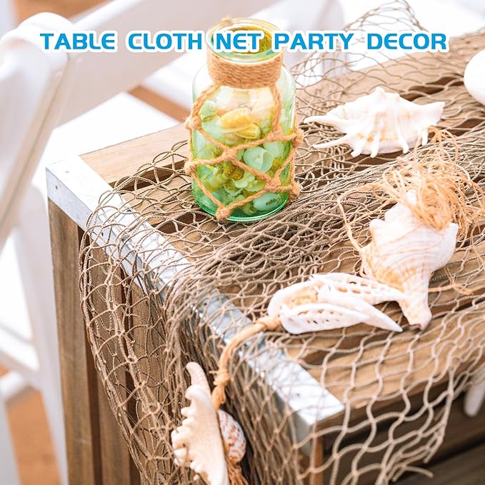 10 PCS Fish Net Decorations, 80 X 40 Inch Fishing Net Decor Natural Fish Netting Cotton Nautical Wall Decor for Ocean-Themed Party Accessories, Beach Party Decorations and Photo Display-Beige
