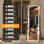 Hasipu Full Length Mirror with Lights, 65" x 22" LED Floor Mirror, Full Body Dressing Standing, Hanging Mounted Mirror for Living Room Bedroom Cloakroom, Round Black