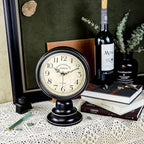 Mid Century Modern Desk Clock - Vintage Tabletop Metal Clock for Bedroom, Kitchen, Office, Living Room - Silent Decor - Battery Operated - Black