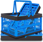 3 Packs 20L Collapsible Plastic Shopping Basket with Handles - Plastic Collapsible Storage Bins, Multi-function Collapsible Storage Crates Black & Blue