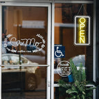 Open Signs for Business,Neon Open Sign Led,16.5"x 9",with Open/Closed Bussiness Hour Sign Set,Light for Bar Coffee Salon Store Window,12V/2A Adapter with ON/OFF Switch (Yellow/White Vertical)