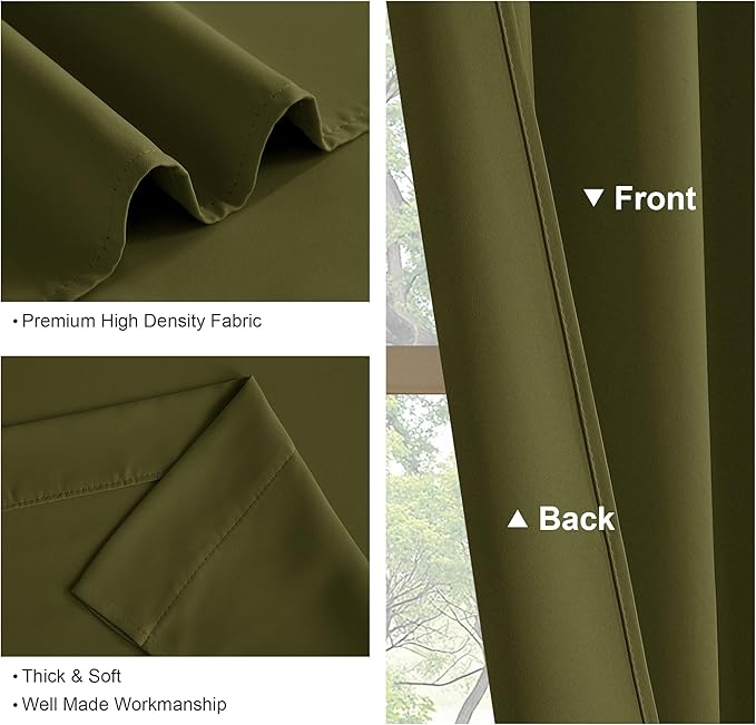 PONY DANCE 45 inches Kitchen Curtains - 42 W x 45 L Olive Green Blackout Curtains & Draperies Light Block Decorative Privacy Protect for Bedroom Windows Short Shade Blinds, 1 Pair