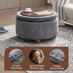 30Inch Round Storage Ottoman with Tray, Modern Tufted Circle Coffee Table with Storage, Upholstered Ottoman with Removable Top for Living Room, Bedroom, Chenille Blue