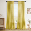 Celery Yellow Curtains 96 Inch Long 2 Panels Set Back Tab Rod Pocket Linen Blend Textured Semi Sheer Light Filtering Boho Decor Curtains Aesthetic Room Decor for Bedroom and Living Room 8Ft 52x96 Inch