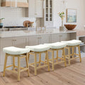 Counter Height White Bar Stools Set of 4 for Kitchen Counter Farmhouse Modern Barstools with Faux Leather Upholstered Backless Seat and Solid Wood Legs 24 inch Bar Chairs, White + Wood Color