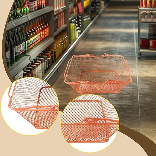 Shopping Basket Wire Portable Multipurpose Vegetables Fruit Storage with Handles for Garden Retail Store Pantry, Orange