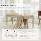LOULENS 43.9" Linen Fabric End of Bed Bench, Vintage French Upholstered Button Tufted Entry Bench, Window Seat with Carved Wood Legs for Bedroom, Living Room, Entryway, Foyer, Hallway, Light Brown