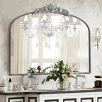 Micasso Antique Wall Silver Mirror: 40" x 30" French Baroque Vintage Mirror - Traditional Ornate Decorative Arched Mirrors for Wall/Bathroom/Entryway/Fireplace/Hallway - Home Decor for Living Room