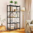 5-Tier Folding Metal Storage Shelf with Wheels, Heavy Duty Organizer Rack Holds 750 lbs, No Assembly Utility Shelving for Kitchen, Garage, Pantry, Living Room, Office (New Upgrade - Black, 5 Tier)