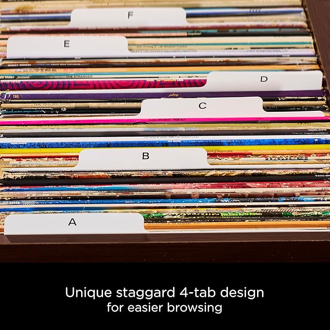 Carstens Records Heavy Duty Vinyl Album Dividers A-Z | 12" Organizers with Tabs | Pack of 26 White | Made in The USA | for Top Browsing