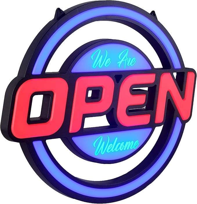 GreenCube 21"x19" Open Sign - Ultra Bright Jumbo LED Neon Large Open Sign - Remote Controlled - Get Your Business Seen Day or Night