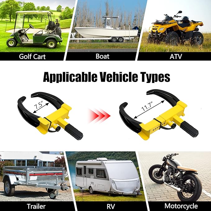 KAYCENTOP Universal Wheel Lock, Security Trailer Wheel Lock Anti Theft Tire Lock, Heavy Duty Wheel Clamp Adjustable for Trailers SUV Golf Cart Boats ATV Great Deterrent Bright Yellow/Black, 3 Keys