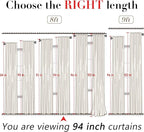 XTMYI Linen Drapes 94 Inch Curtains Length 2 Panels Set Back Tab Sheer Window Curtains Living Room Bedroom,50x94 in Long,Cream(Ivory/Off White)