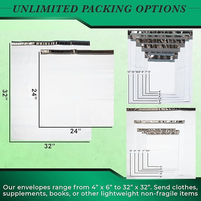 100 Pack Secure Seal White Poly Mailers - 24x24 Safe Shipping Bags - E-Commerce Self Sealing 2 Mil Poly Envelopes for Shipping