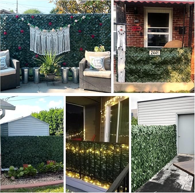TANG 39"x136" Faux Ivy Privacy Fence Screen Roll- 4Pcs Artificial Leaf Fences Greenery with 130 GSM Mesh Panel,Outdoor Green Wall Chain Link Fence Covering for Balcony Backyard Patio, Ivy