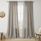 Nanspring Grey Beige Linen Curtains 96 Inches Long for Living Room Simple Modern Luxury Light Filtering Semi Sheer Curtain Back Tab Flax Boho Neutral Gray Drapes for Bedroom Office 52x96, 2 Panels