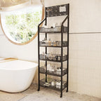 Snack Rack Display Stand, 5 Tier Metal Retail Candy Display Rack with Wheels, Removable Bread Organizer Stand with 10 Hooks, Snack Organizer for Stores, Living Room, Kitchen, Office (Black)
