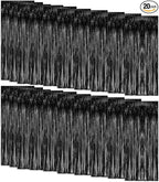 20 Pack Foil Curtain Backdrop Black Metallic Tinsel Foil Fringe Curtains Photo Booth Props for Birthday Wedding Engagement Baby Shower Bachelorette Christmas Holiday Celebration Party Decorations