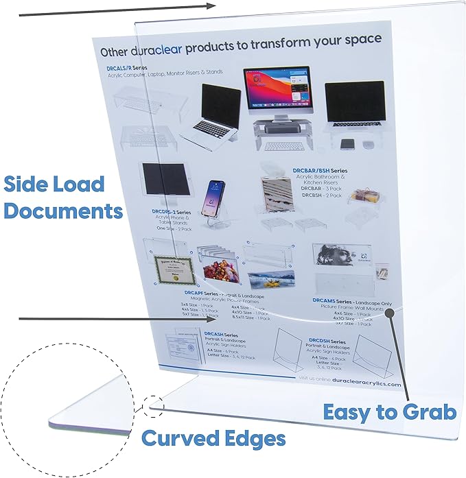 Mammoth DuraClear Acrylic Sign Holders 8.5 x 11 - Extra Thick and Durable Desktop Paper Sign Holders - Perfect for Retail and Booth Display Supplies - 6 Pack, Portrait