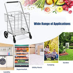 Goplus Folding Shopping Cart, Jumbo Double Basket Utility Grocery Cart 330lbs Capacity with 360° Rolling Swivel Wheels, Portable Heavy Duty Cart for Laundry Shopping Grocery