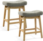 Counter Height Bar Stools Set of 2 for Kitchen Counter Farmhouse Modern Barstools with Upholstered Fabric Backless Seat and Solid Wood Legs 24 inch Bar Chairs, Grey + Wood Color