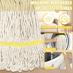 Commercial Mop Heavy Duty Industrial Cotton Mop with Long Handle,Looped-End String Wet Mops for Home,Garage,Office, Workshop, Warehouse Floor Cleaning