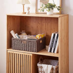 OIAHOMY Wicker Basket, Paper Shelf Basket with Built-in Handles, Rectangular Wicker Storage Bin for Pantry, Shelves, 1 Pack-Brown