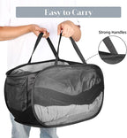 Durable Collapsible Laundry Baskets, Mesh Pop Up Laundry Hamper with Side Pocket, Foldable Clothes Storage Hamper with Reinforced Carry Handles for Laundry, Bathroom, Kids Room, Dorm or Travel Black